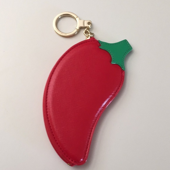 NWT Kate Spade Red Leather Chili Pepper Coin purse Wallet Keychain FOB Bag Charm - Picture 2 of 7